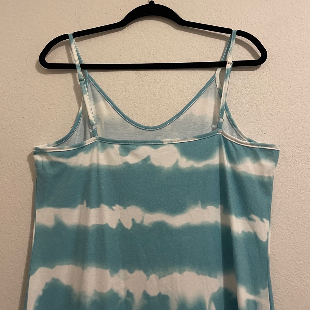 Turquoise Spaghetti Strap Sleeveless Tie Dye Long Macy Summer Sun Dress Size L - Picture 6 of 10